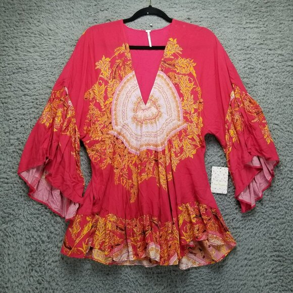 Free People Tops - Free People Shirt Womens Small Sunset Dreams Red Bell Sleeve Blouse *NWT-Read*